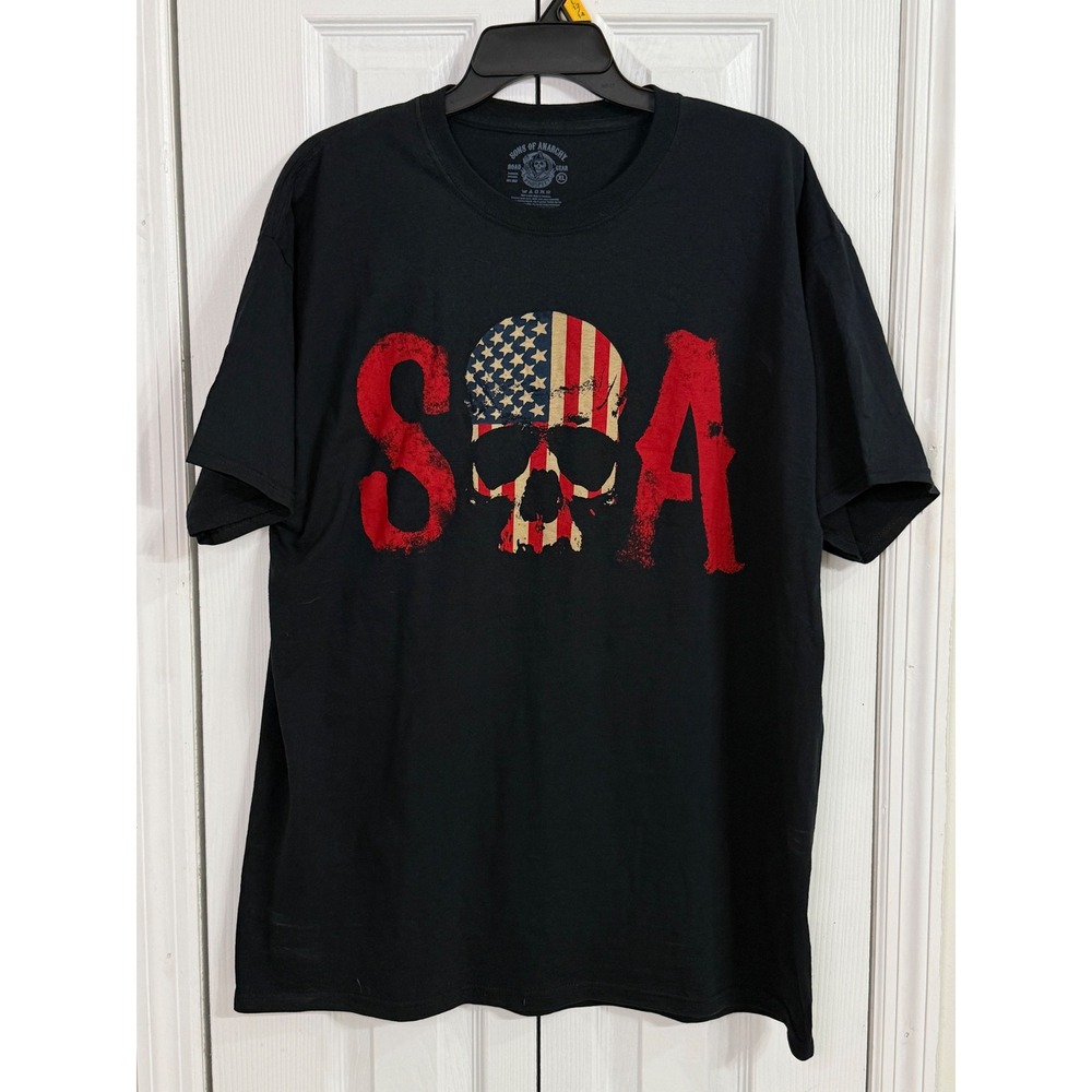 Sons of Anarchy SOA American‎ Flag Skull Graphic T-Shirt XL double sided design
